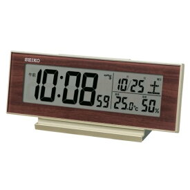 セイコークロック(Seiko Clock) 目覚まし時計 置き時計 ナチュラル テーブルクロック 電波 デジタル カレンダー 温度 湿度 表示 夜でも見える 常時点灯 薄金色パール 一部木目 82 206 51mm SQ325B