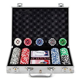 BestBuy ポーカーセット チップセット チップ 200枚 ポーカーチップ カジノチップ トランプ付き ブラックケース (200枚-シルバー)