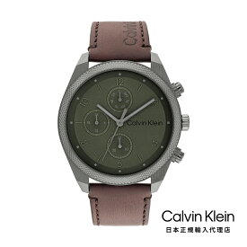 Calvin Klein カルバンクライン 日本総輸入代理 腕時計 メンズ ブランド インパクト 44MM グレー ダイヤル グレー IP ケース ブラウン レザー ストラップ