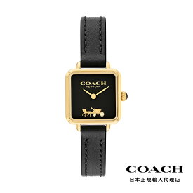 COACH コーチ 腕時計 レディース ブランド キャス 22mm GP ブラック ラッカー ダイヤル ブラック レザー ストラップ
