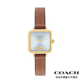 COACH コーチ 腕時計 レディース ブランド キャス 22mm GP ライトブルー サンレイ ダイヤル サドル レザー ストラップ