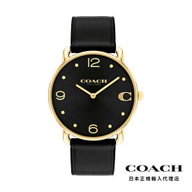 COACH コーチ 腕時計 レディース ブランド エリオット 36mm GP ブラック サンレイ ダイヤル ブラック レザー ストラップ