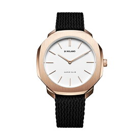 D1 MILANO 日本公式ストア 腕時計 レディース メンズ ブランド D1ミラノ ディーワンミラノ スーパースリム ローズゴールドケース ブラックパールストラッップ 白文字盤 ナイロンベルト