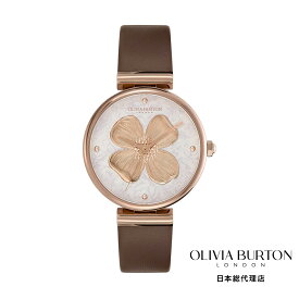 オリビアバートン 日本総代理店 腕時計 レディース ブランド ラウンド Olivia Burton シグネチャー 36mm ドッグウッド T バー ライトグレー & マッシュルーム レザーストラップ ウォッチ