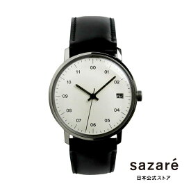 sazare さざれ 公式ストア 腕時計 メンズ 自動巻き ブランド 機械式時計 SK02 シルバー ミラー フィニッシュ ブラック コードバン レザー オートマチック 日付 白文字盤 革ベルト