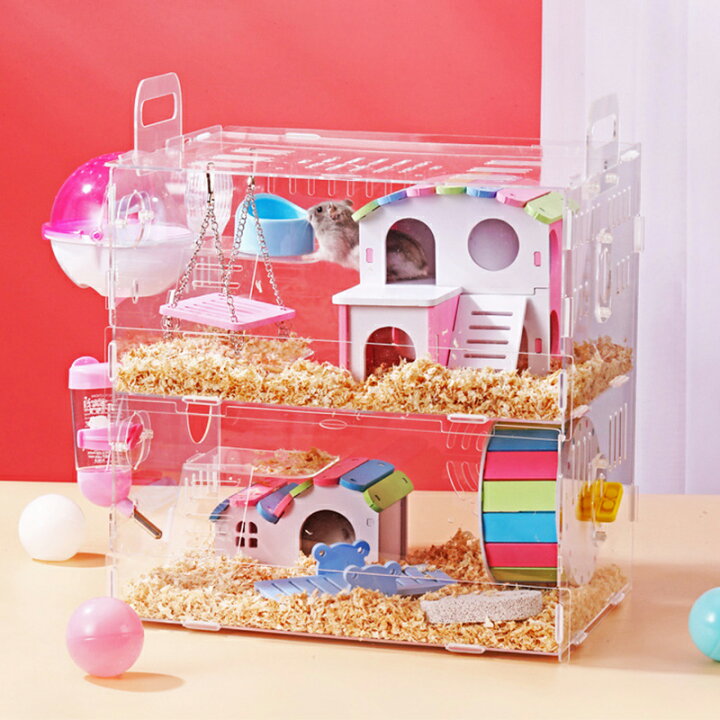 楽天市場 ハムスターケージ 小動物ケージ アクリル 透明 通気 広々タイプ 小動物 かわいい ピンク ブルー クリアケースタイプ9 10 向日葵shop楽天市場店