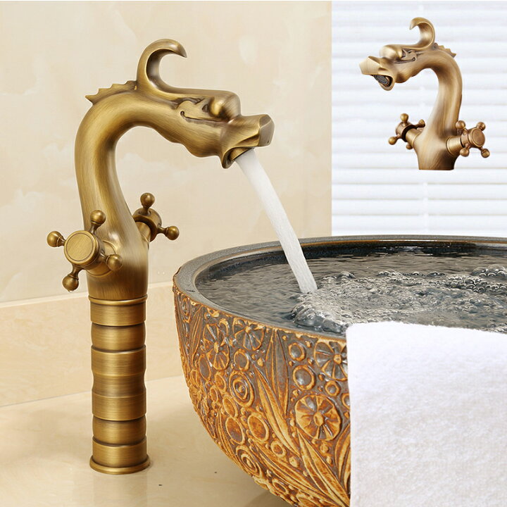 楽天市場 送料無料 水栓金具 洗面所 蛇口 洗面台 浴室 洗面器 手洗器 手洗い鉢 混合水栓 交換自分で 台付 2レバー おしゃれ 竜型 キッチン 台所 流し台 水道蛇口 簡単取付 低いタイプ 送料無料 向日葵shop楽天市場店