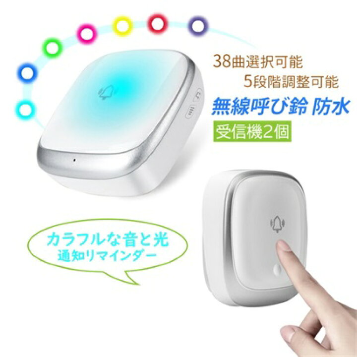 楽天市場 ワイヤレスインターホン インターホン 一対二 自発電 電池不要 玄関ドアベル 呼び出し 配線不要 呼出音五段階 チャイム 防水 門扉 お年寄り 介護 チャイムカバー付 向日葵shop楽天市場店
