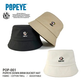 POPEYE / ポパイ POPEYE DOWN BRIM BUCKET HAT (POP-001) ワンポイント刺繍 バケットハット ポパイ オリーブ OLIVE ウィンピー レディース メンズ ブランド