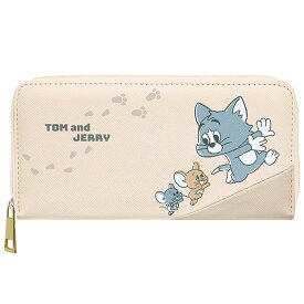 ★【在庫品・あす楽対応】トムとジェリー TOMandJERRY キャラクター 長財布 お財布 おしゃれ トムジェリ タフィー アシアト ベージュ CR-121083