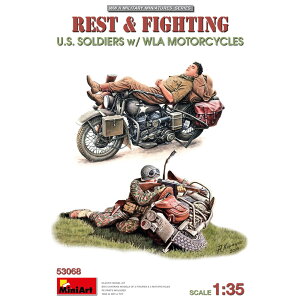 ミニアート 1/35 WW.II アメリカ軍 バイク兵 休息 & 戦闘 2体セット 軍用バイク2台付属 プラモデル MA53068