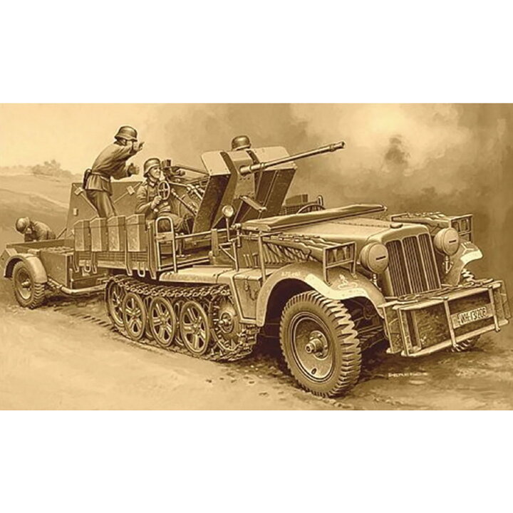 イタレリ 1 35 WW II ドイツ軍 Sd Kfz 10 4 1トンハーフトラック 2cm対空機関砲 FlaK30搭載型弾薬トレーラー付き フィギュア4体付属 プラモデル IT6395 模型・プラモ総合専門店 ホビコレ