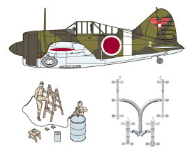 ファインモールド 48994 1/48 B-339 バッファロー 日本陸軍 w/整備情景セット1(整備兵フィギュア&ナノ・アヴィエーションシートベルト+タミヤ製飛行機) 模型 プラモデル 48994