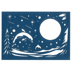 �g���X�g�v�����e�B���O �؂�G�L�b�g ���ƃC���J/moon and dolphins-A5blue-S �n���h���C�h�y�[�p�[�J�b�g BA5-S01 [��][AS]