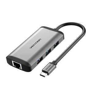 VENTION @\ PDhbLOXe[V USB-C to HDMI/USB3.0*3/RJ45/ 0.15M ^^Cv O[ CN-8047 [][AS]