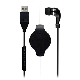 ミヨシ 巻き取り式片耳イヤホン USB ブラック UHP-K01/BK [▲][AS]