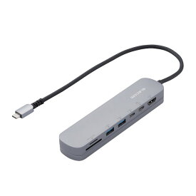【ELECOM(エレコム)】USB Type C ドッキングステーション ハブ 7-in-1 PD 100W出力 USB-C ×2 USB-A ×2 HDMI ×1 SD+microSD ×1 シルバー [▲][EL]