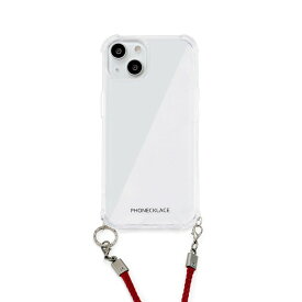 【PHONECKLACE（フォンネックレス）】ロープショルダーストラップ付きクリアケース Dark for iPhone 15 ダークレッド 背面カバー型 スマホケース [▲][R]