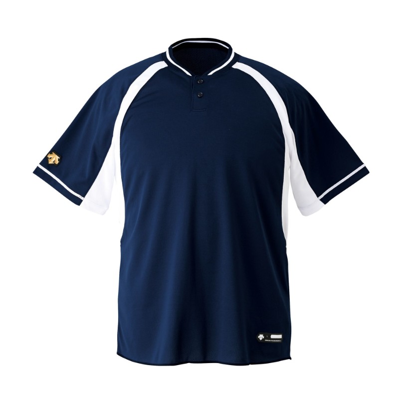 野球 ２ボタンベースボールシャツ 半袖シャツ DB-103B DNSW (Ｄネイビー×Ｓホワイト) Lサイズ [△][ZX] ウェア 