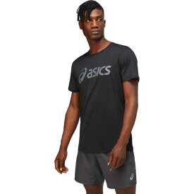 【asics/アシックス】 XSサイズ ロゴプリント半袖シャツ ランニング ウェア (メンズ) Pブラック×Cグレー 2011C274 [▲][ZX]