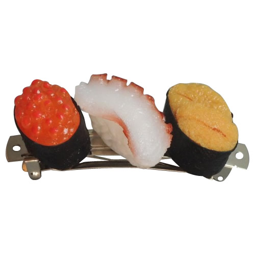 日本職人が作る 食品サンプル バレッタ ミニ寿司3貫セットC たこ うに 100%品質保証 いくら マート レディースジュエリー AB IP-400 アクセサリー