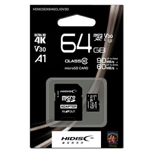 HIDISC microSDXCJ[h 64GB CLASS10 UHS-I Speed class3, A1Ή HDMCSDX64GCL10V30 [][AS]