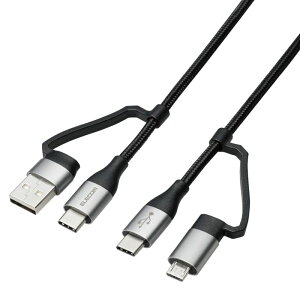 yELECOM(GR)zGR 4in1 [dP[u ( USB Type C + USB A to USB Type C + microUSB ) PD 60WΉ P[u 2m iPad Macbook Chromebook Android [d ubN [][EL]