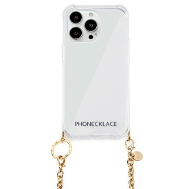 【PHONECKLACE】チェーンショルダーストラップ付きクリアケース for iPhone 13 Pro Max ゴールドチェーン おしゃれ スマホケース 背面カバー型 ストラップホルダー[▲][R]