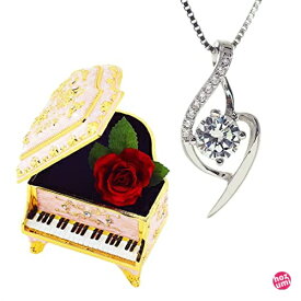 [デバリエ] y629 6月誕生日プレゼント 女性 人気 ネックレス レディース 可愛い アクセサリー シルバー925 エレガントモデル ギフト クリスタル セット品（オルゴール1組 ネックレス1組 ラッピング付 (ピンクピアノ)