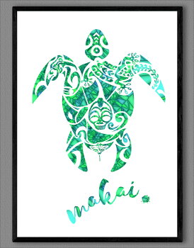 楽天市場 送料無料 ハワイ アートパネル 雑貨 土産 海 ウミガメ 海亀 亀 Turtle ハワイ語 アートプリント 絵 デザイン インテリア ハワイアン アート Hawaii Makai Play Of Light
