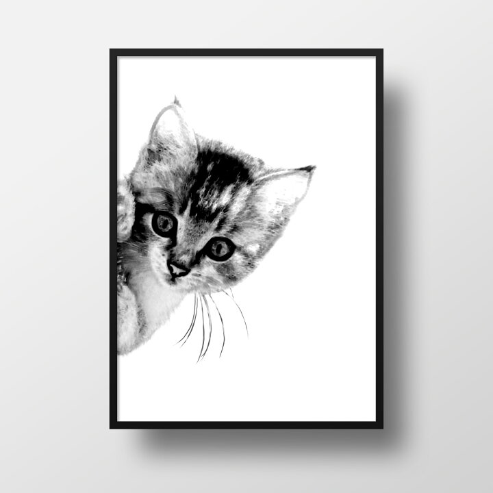 楽天市場 送料無料 覗いてる猫 子猫 猫 猫好き 動物 アートポスター かわいい おしゃれ 北欧 シンプル モノクロ 絵 雑貨 アートプリント ポスター デザイン インテリア アート Kitten Cat Play Of Light