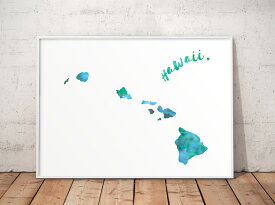 【送料無料】ハワイ　アートポスター　A2　A3　4つの色から選べます　オイルペイントスタイル　地図　雑貨　土産　マウイ　カウアイ　ラナイ　オアフ　モロカイ　ニイハウ　カホオラウェ　島　アートプリント　ポスター　デザイン　インテリア　ハワイアン　アート HAWAII
