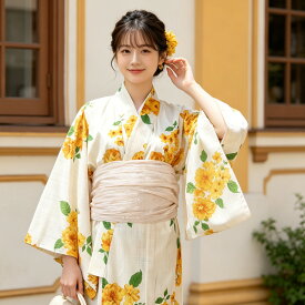 浴衣 レディース ゆかた 兵児帯 2点セット 新作 2026年 女性 yukata ワンピース 帯 花柄 コスモス 大人 可愛い おしゃれ 10代 20代 30代 40代