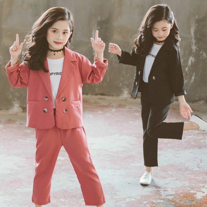 楽天市場 韓国子供服 卒業式 スーツ フォーマル 女の子 ジャケット ズボン 2点セット発表会 七五三 ブラック レッド 110 1 130 140 150 160cm Hohoemimarket