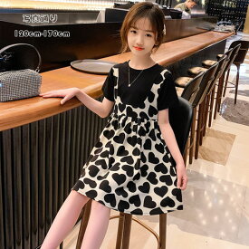 楽天市場 130cm 女の子 半袖 柄ハート ワンピース キッズファッション キッズ ベビー マタニティの通販