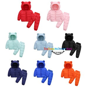 韓国子供服 ベビー服 冬服 セットアップ 男の子 女の子 中綿コート+中綿パンツ 2点セット ユニセックス 上下セット 防寒 防風 通園着 キッズ フード付き アウター 長袖 長ズボン 暖かい レッ