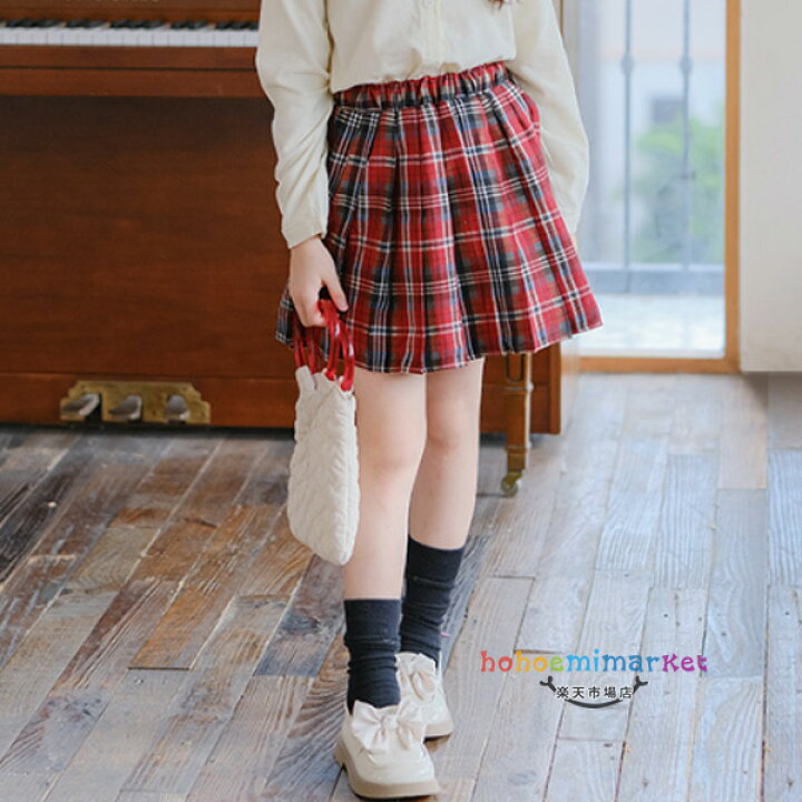 楽天市場】韓国子供服 女の子 チェック柄スカート レッド スカート 