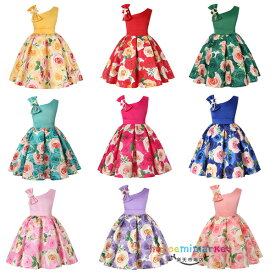 【6%OFFクーポン】女の子 ドレス 花柄 発表会 舞台 ピアノ演奏 演出 スウィート キッズ ドレス ノースリーブ お祝い 記念日 イベント 誕生日 結婚式 ドレス イエロー レッド グリーン バラ ブルー ピンク パープル 姉妹 ドレス 子供用 花柄 ドレス 100 110 120 130 140 150