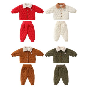 韓国子供服 ベビー服 女の子 男の子 赤ちゃん モコモコ 温かい セットアップ キッズ 上下セット 2点セット 長袖 アウター+パンツ 新生児 可愛い 秋冬 新品 お出かけ 通園着 レッド ページュ