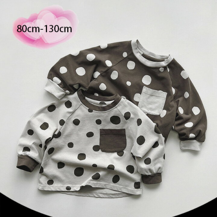 楽天市場】韓国子供服 水玉柄 tシャツ 春秋 無地 長袖 Tシャツ綿100 