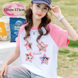 韓国子供服 半袖 Tシャツ 女の子 夏服 夏着 Tシャツ 可愛い 星柄 ネコ柄 通学着 旅行 お出かけ キッズ tシャツ 半袖 トップス カジュアル Tシャツ ガールズ 綿 Tシャツ tシャツ 子ども服 子ども 子供服 かわいい Tシャツ 120 130 140 150 160 170 175