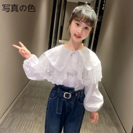 韓国子供服 シャツ 女の子 春服 秋服 キッズ シャツ 子ども カジュアル トップス シャツ 長袖 大ラペル 可愛い レース フォーマル 通学 演出 結婚式 発表会 ホワイト 110cm 120cm 130cm 140cm 150cm 160cm