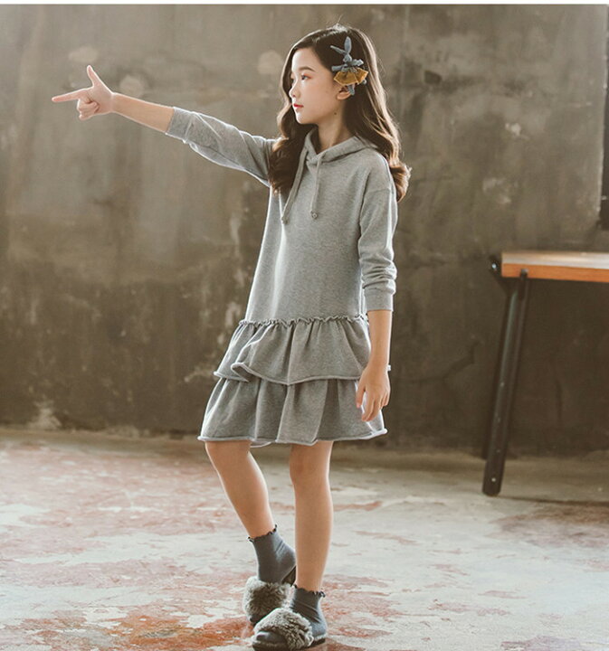 楽天市場 子供服 ワンピース キッズ 秋服 パーカーワンピース カジュアル 無地 長袖 フード付き お洒落 ガールズ 普段着 通学 韓国子供服 女の子 ロングパーカー 女児用 大人气 グレー 110cm 1cm 130cm 140cm 150cm 160cm Hohoemimarket