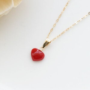 赤サンゴ(血赤珊瑚) ハート 約6×7mm K18(18金) ペンダントネックレス 約40cm ヒキワプレート