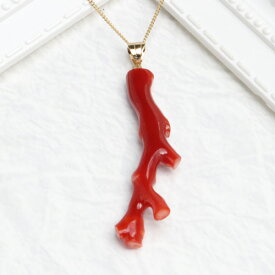 赤サンゴ（血赤珊瑚）　枝　K18（18金）金具　ペンダント　チェーンネックレス別