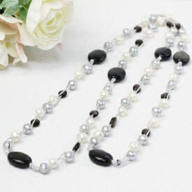 淡水真珠ナチュラル/茶水晶/黒石ナイロン糸ネックレス淡水真珠：約6.5～7mm長さ約116cm