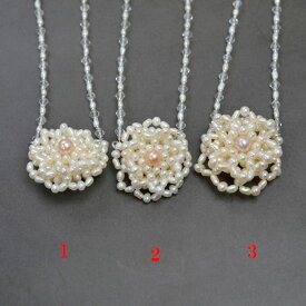 淡水真珠花編みトップ付きチェーンネックレス花の大きさ：約34×38.1mm　長さ：約50.5cm(カニ爪)　アジャスター5cm真鍮チェーン