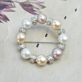 淡水パール　ナチュラルマルチカラーブローチ淡水パール約7mm　シルバー925