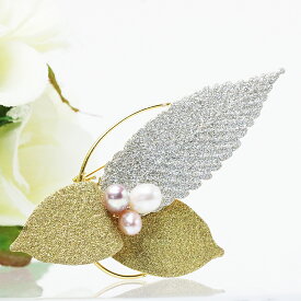 淡水パール3珠付ブローチ約6.3～7.4mm金具：金色メッキ