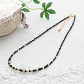 ブラックスピネル　ヘマタイト　約41cm（金具込）　真鍮　カニ爪　+5cmアジャスター付